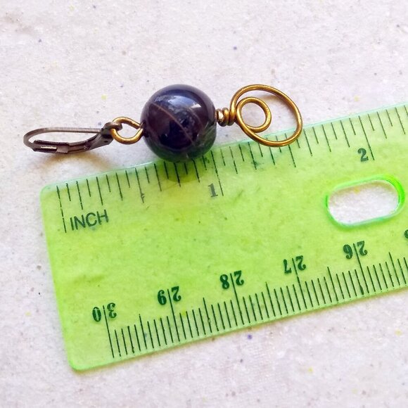 Black & Brown Stone Beads w. Bronze Wire Wrap Elements + Leverback Earrings - Picture 6 of 7